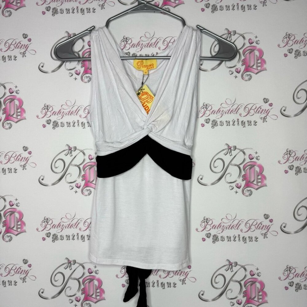 Pudding jeans tank top tie belt ribbon 🎀 black white y2k deadstock brand new💖